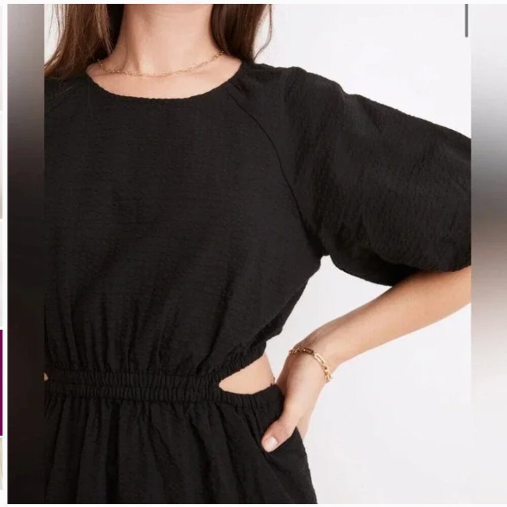 Madewell Seersucker Puff-Sleeve Cutout Mini Dress Black Women's XS NF870 - Picture 4 of 16